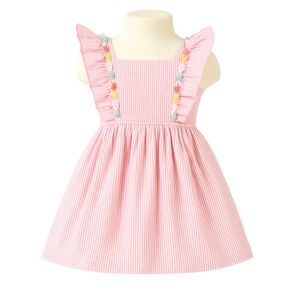 Girls Pink Seersucker Ruffle Tassel Bow Dress‎ Crown & Ivy Toddler Size 5